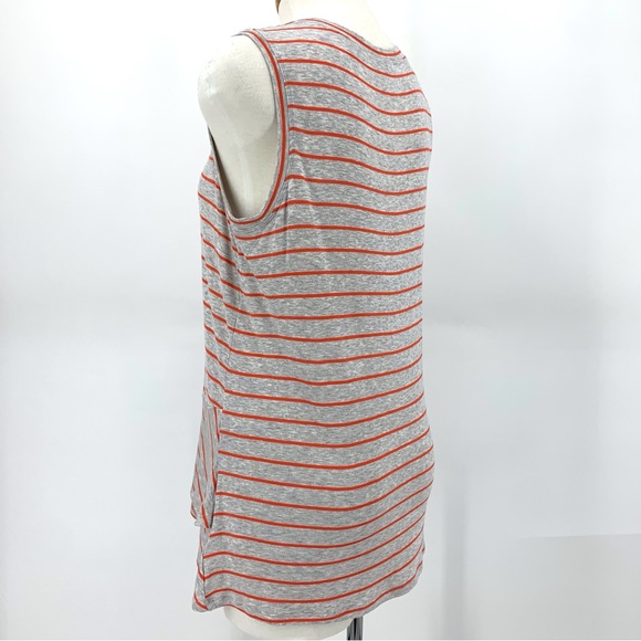 Cabi Ruffle Top # 5331, Coral Stripe on Heather Grey Ruffle Peplum Top, Small - Picture 6 of 16